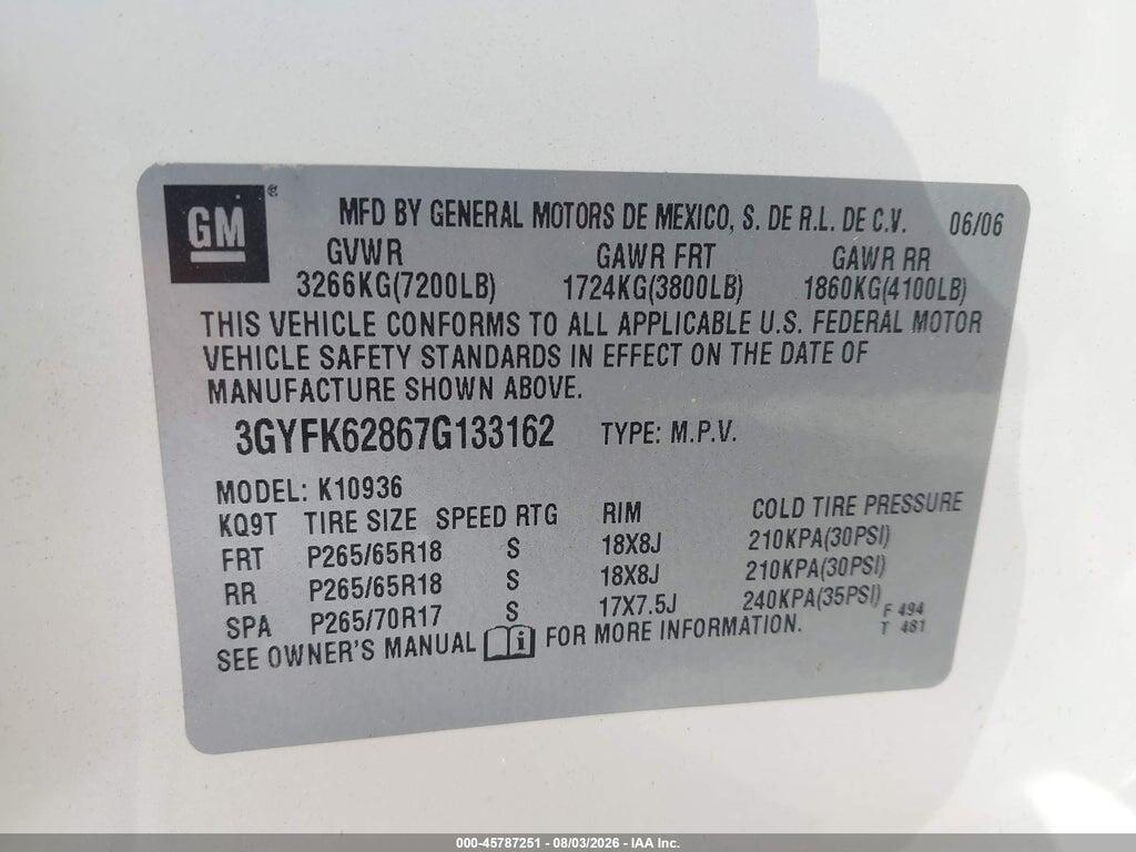 3GYFK62867G133162 2007 CADILLAC ESCALADE EXT photo no. 9