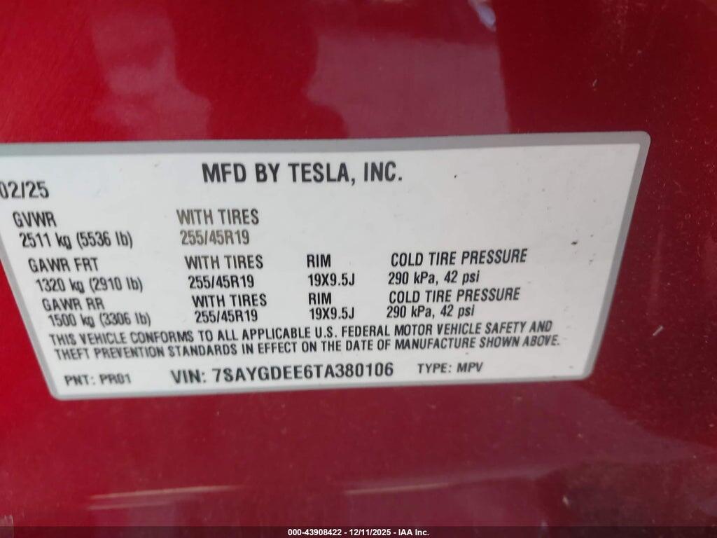 7SAYGDEE6TA380106 2026 TESLA MODEL Y photo no. 8