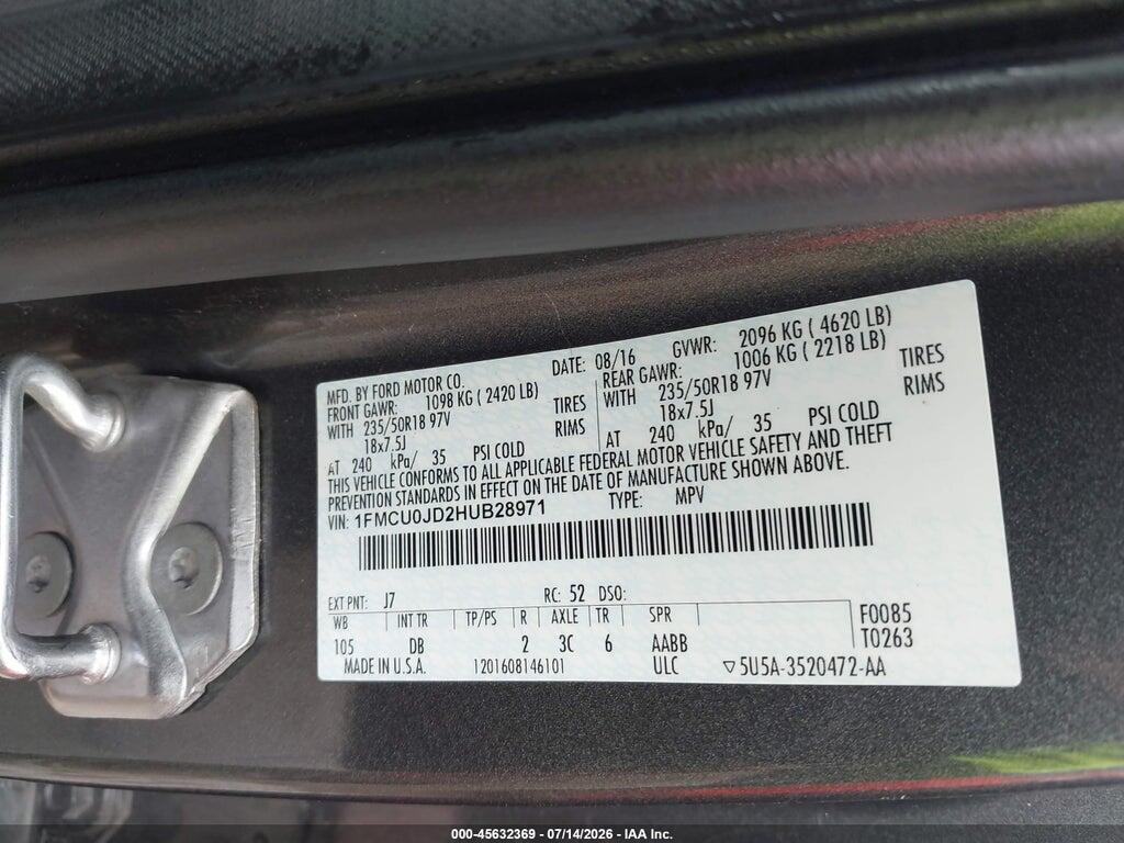 1FMCU0JD2HUB28971 2017 FORD ESCAPE photo no. 9