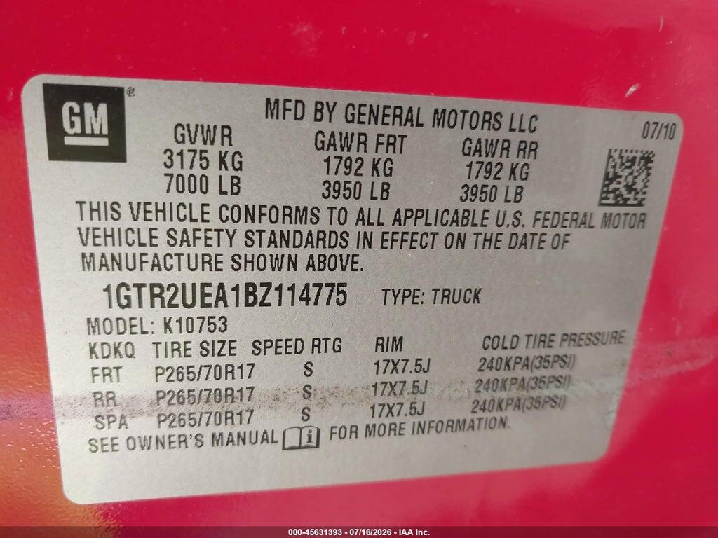 1GTR2UEA1BZ114775 2011 GMC SIERRA 1500 photo no. 9