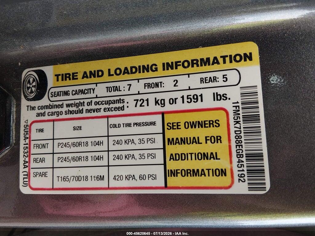 1FM5K7D88EGB45192 2014 FORD EXPLORER photo no. 9