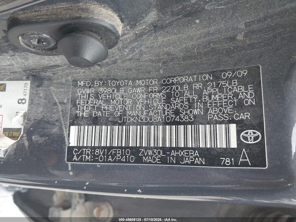 JTDKN3DU8A1074383 2010 TOYOTA PRIUS photo no. 9