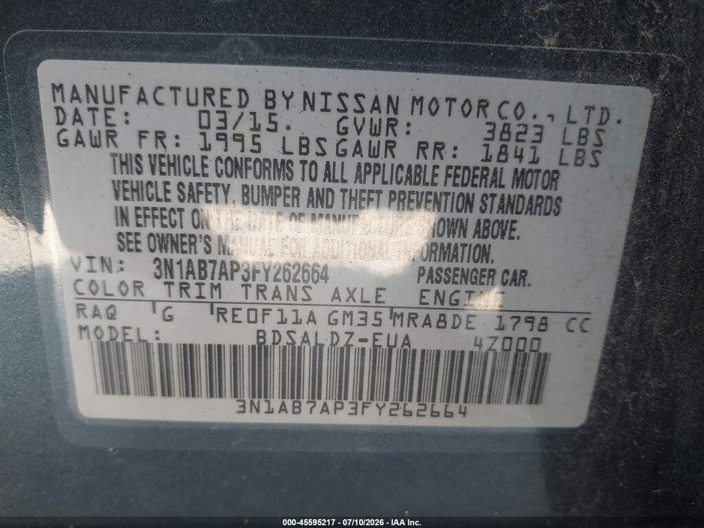 3N1AB7AP3FY262664 2015 NISSAN SENTRA photo no. 9