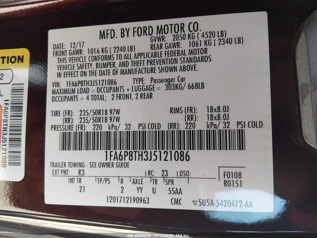 1FA6P8TH3J5121086 2018 FORD MUSTANG photo no. 9