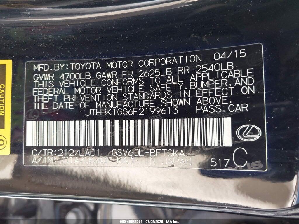 JTHBK1GG6F2199613 2015 LEXUS ES 350 photo no. 9