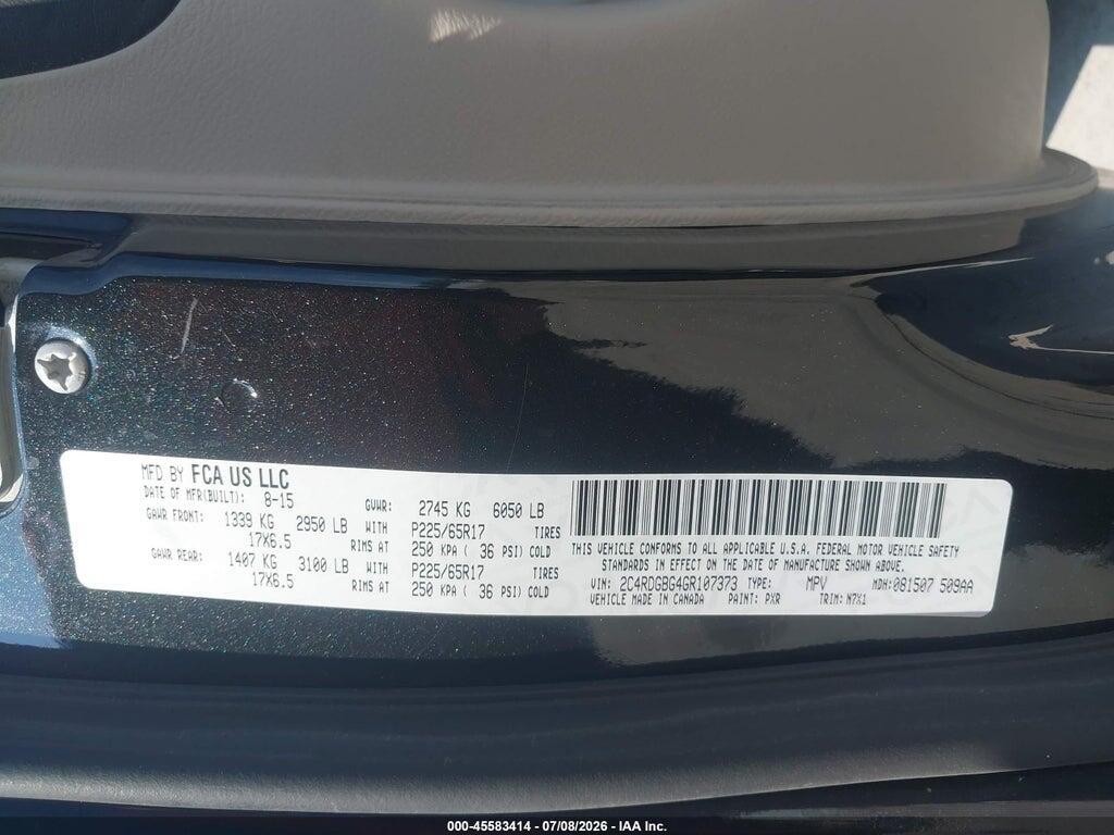 2C4RDGBG4GR107373 2016 DODGE GRAND CARAVAN photo no. 9