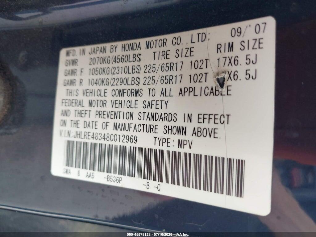 JHLRE48348C012969 2008 HONDA CR-V photo no. 9