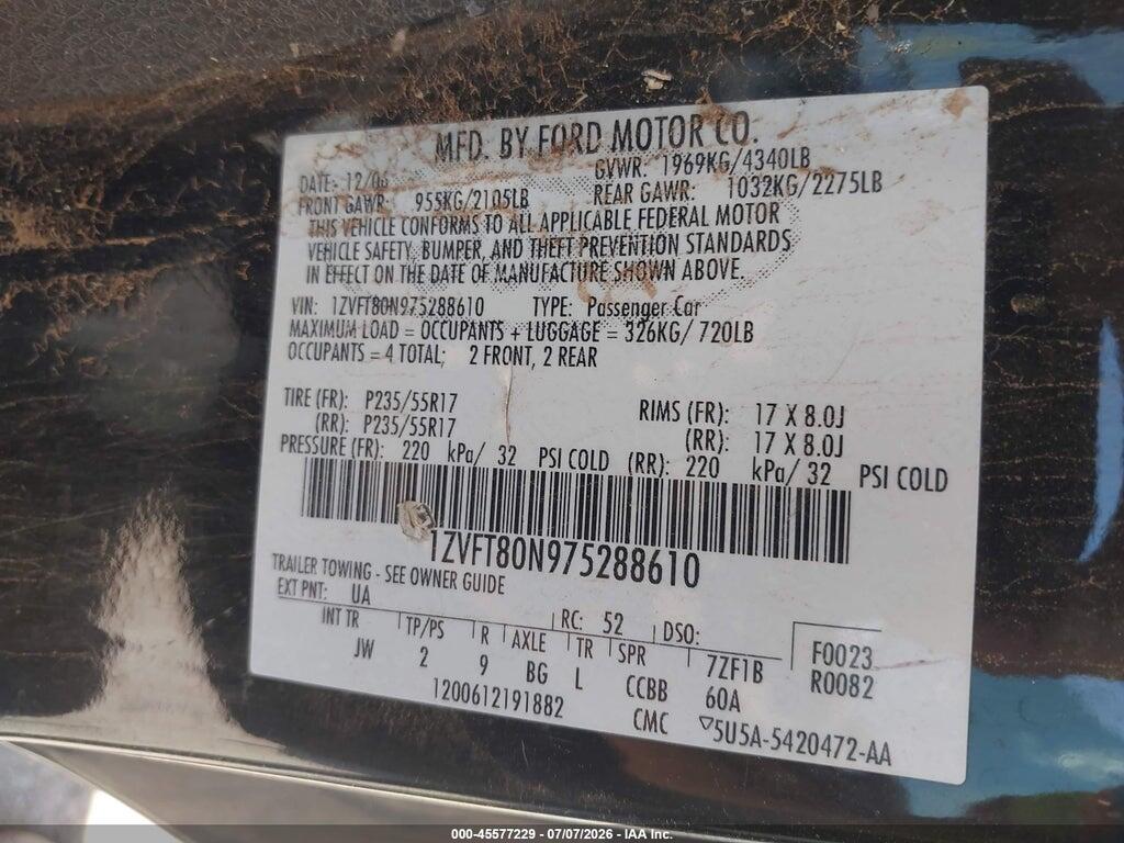1ZVFT80N975288610 2007 FORD MUSTANG photo no. 9