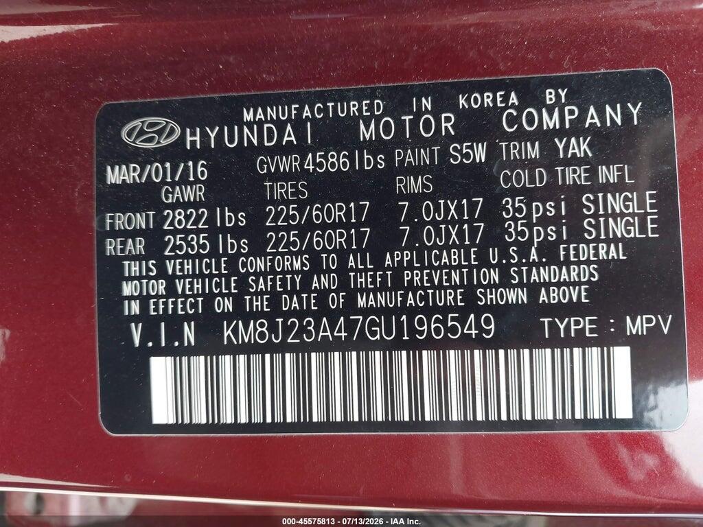 KM8J23A47GU196549 2016 HYUNDAI TUCSON photo no. 9