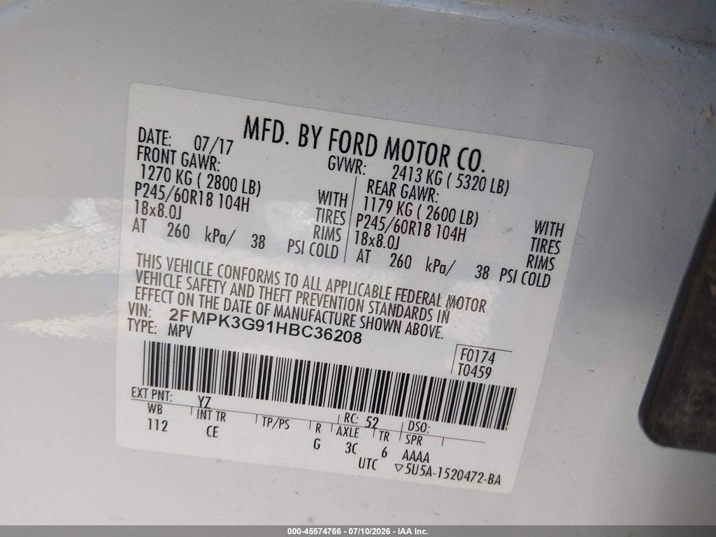 2FMPK3G91HBC36208 2017 FORD EDGE photo no. 9