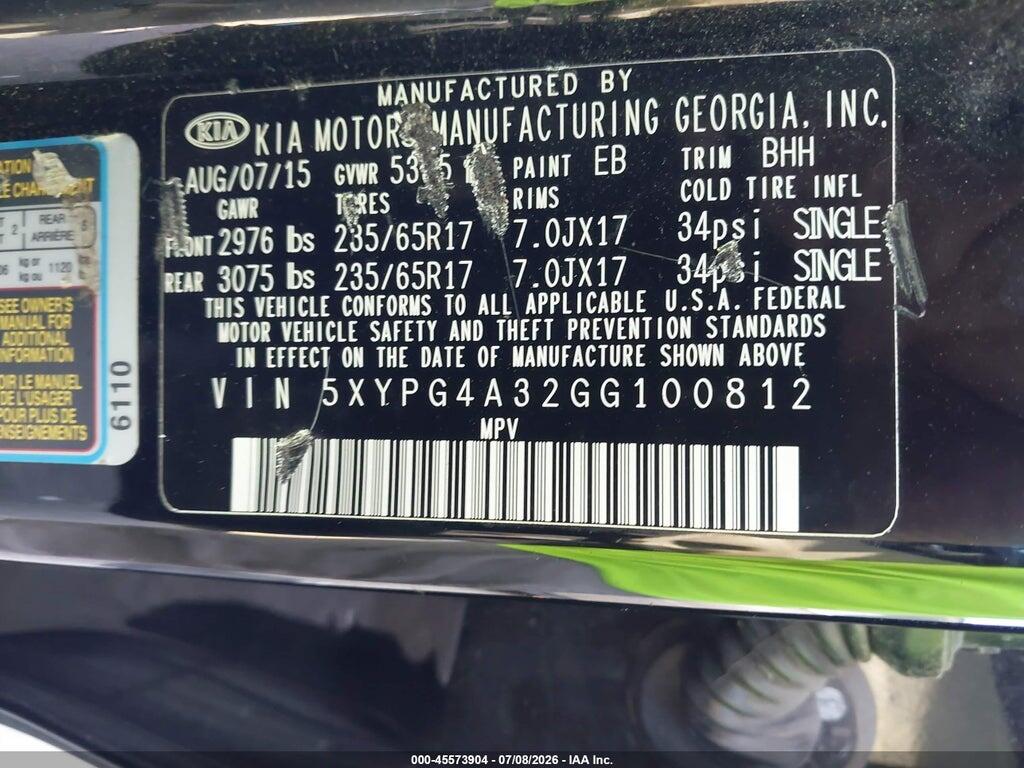 5XYPG4A32GG100812 2016 KIA SORENTO photo no. 9