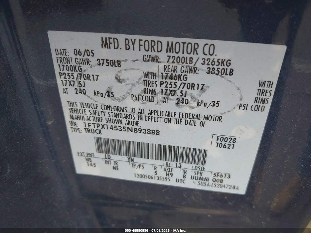 1FTPX14535NB93888 2005 FORD F-150 photo no. 9