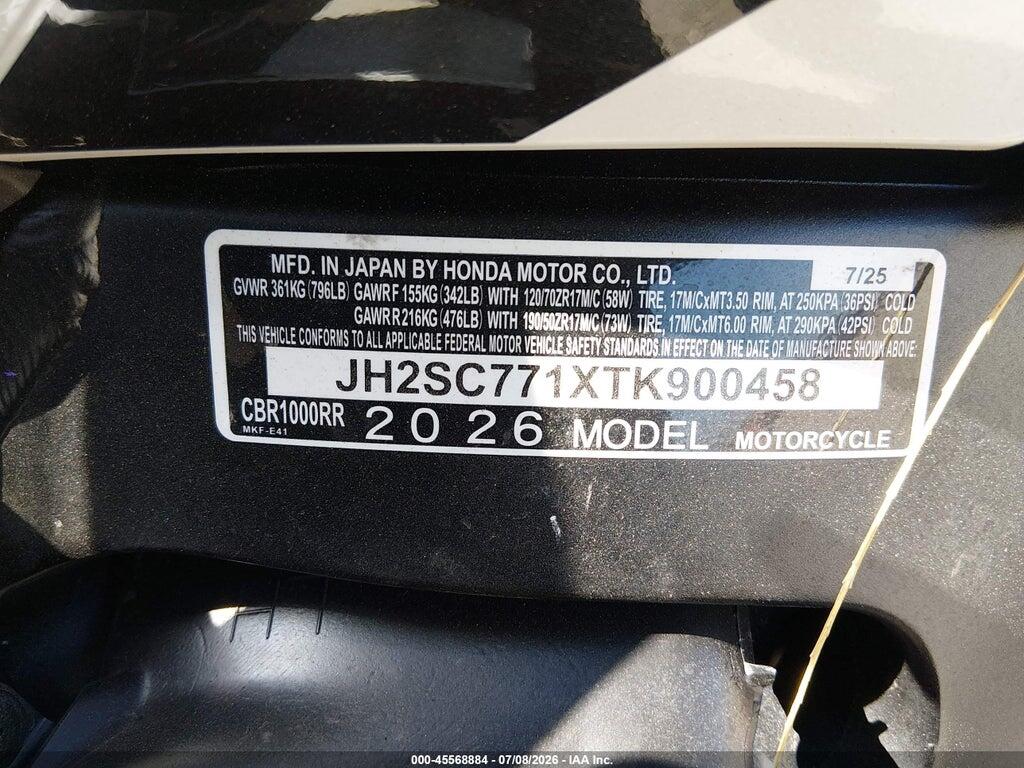 JH2SC771XTK900458 2026 HONDA CBR1000 photo no. 10
