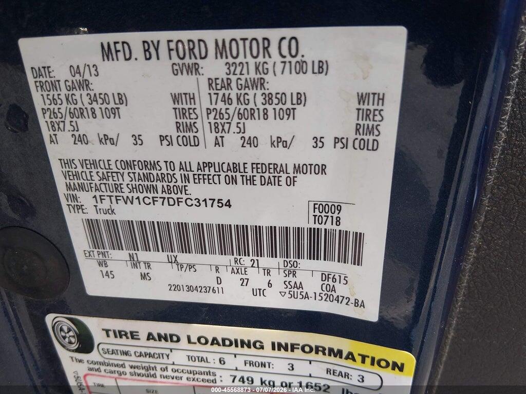1FTFW1CF7DFC31754 2013 FORD F-150 photo no. 9