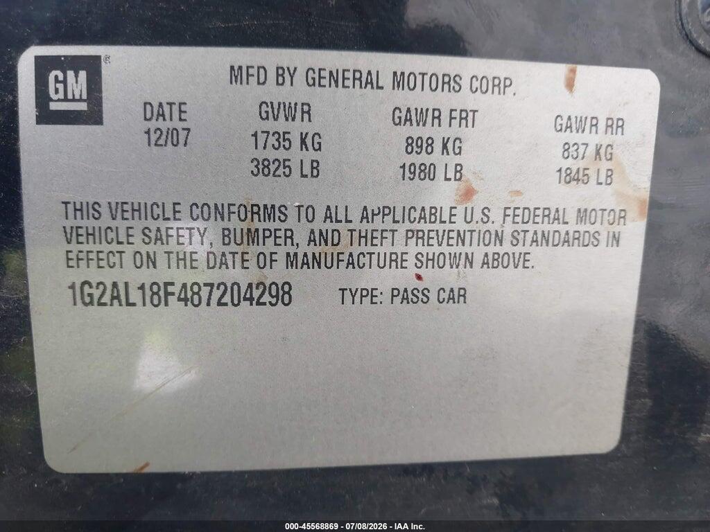 1G2AL18F487204298 2008 PONTIAC G5 photo no. 9