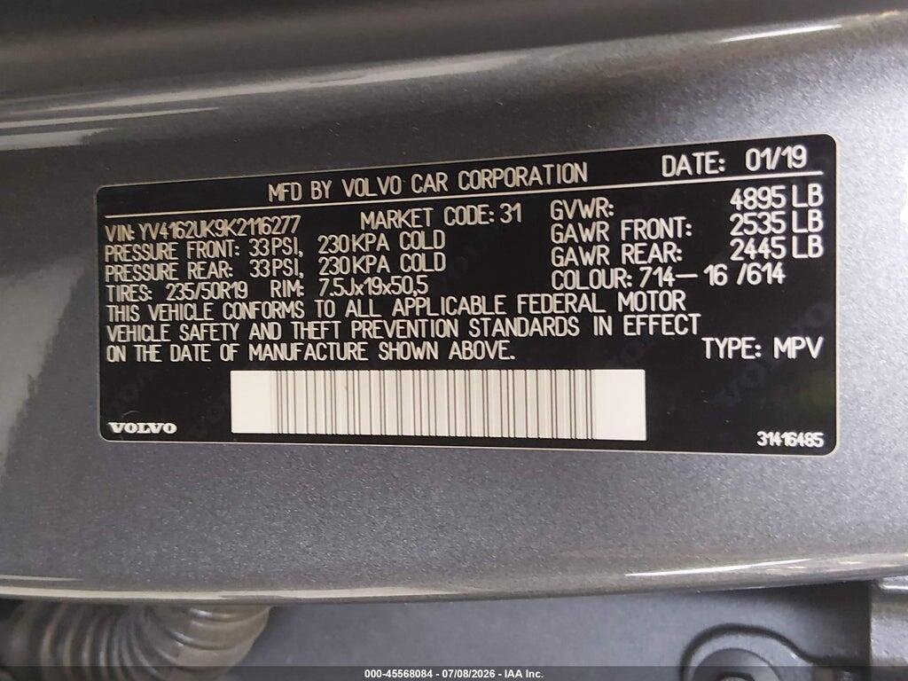 YV4162UK9K2116277 2019 VOLVO XC40 photo no. 9