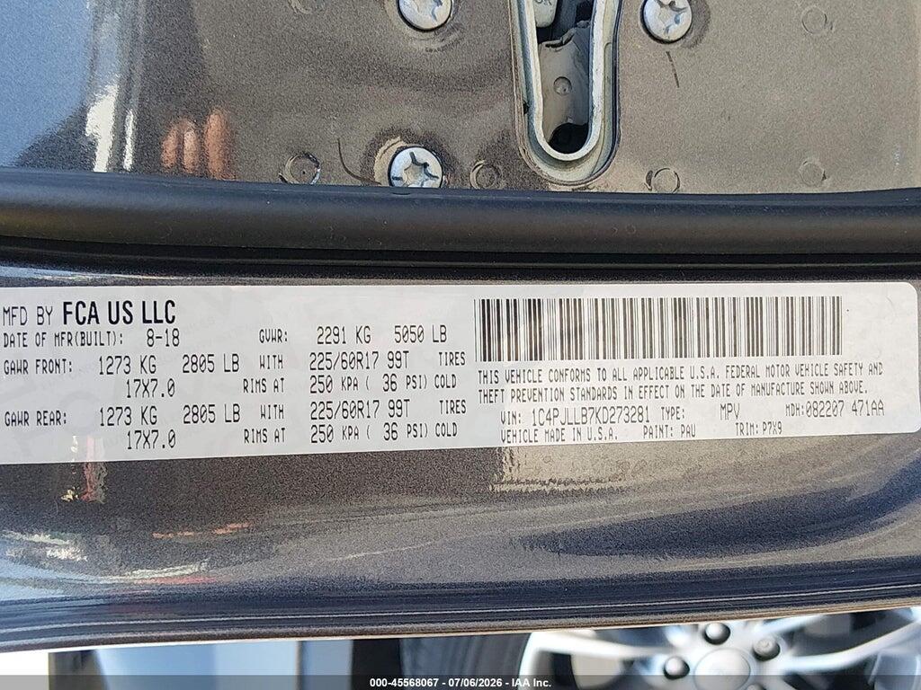 1C4PJLLB7KD273281 2019 JEEP CHEROKEE photo no. 9