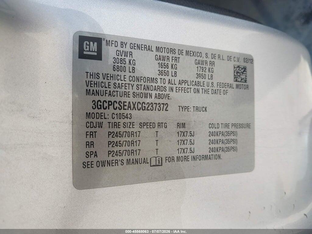 3GCPCSEAXCG237372 2012 CHEVROLET SILVERADO 1500 photo no. 9
