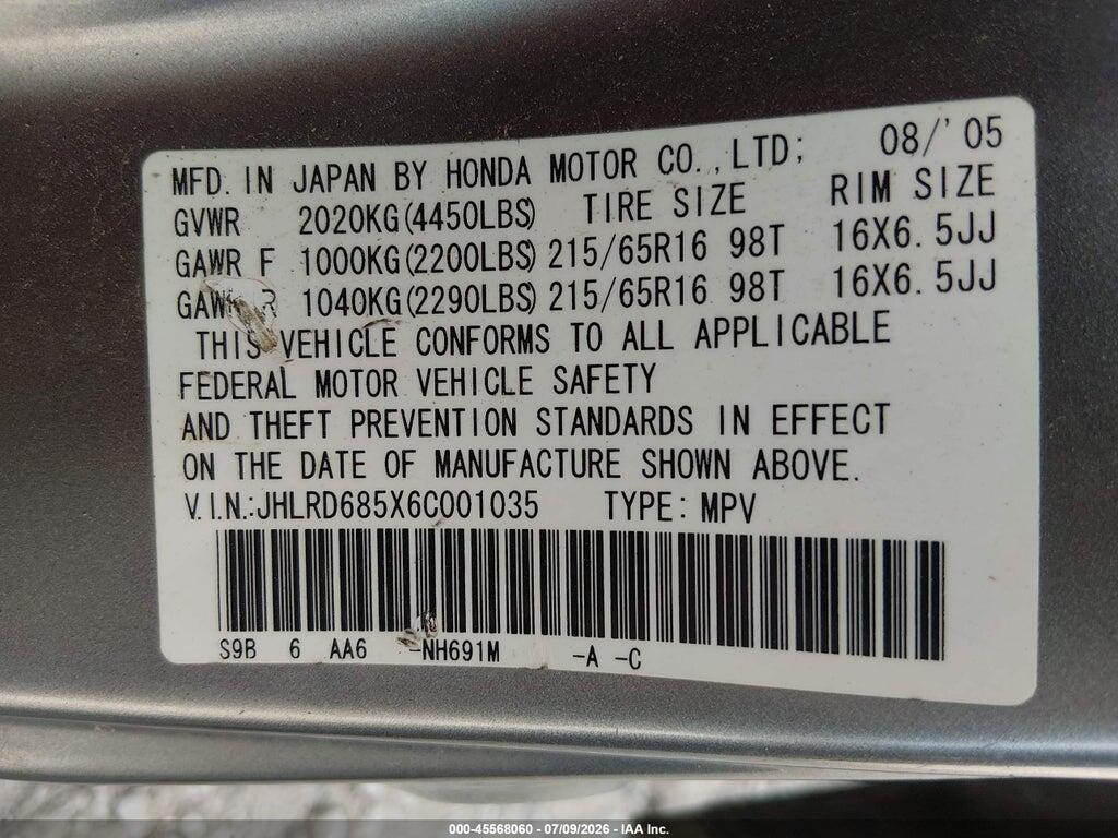 JHLRD685X6C001035 2006 HONDA CR-V photo no. 9