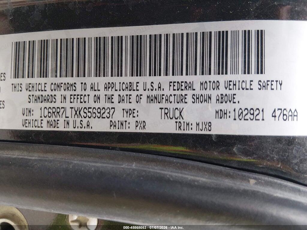 1C6RR7LTXKS569237 2019 RAM 1500 CLASSIC photo no. 9