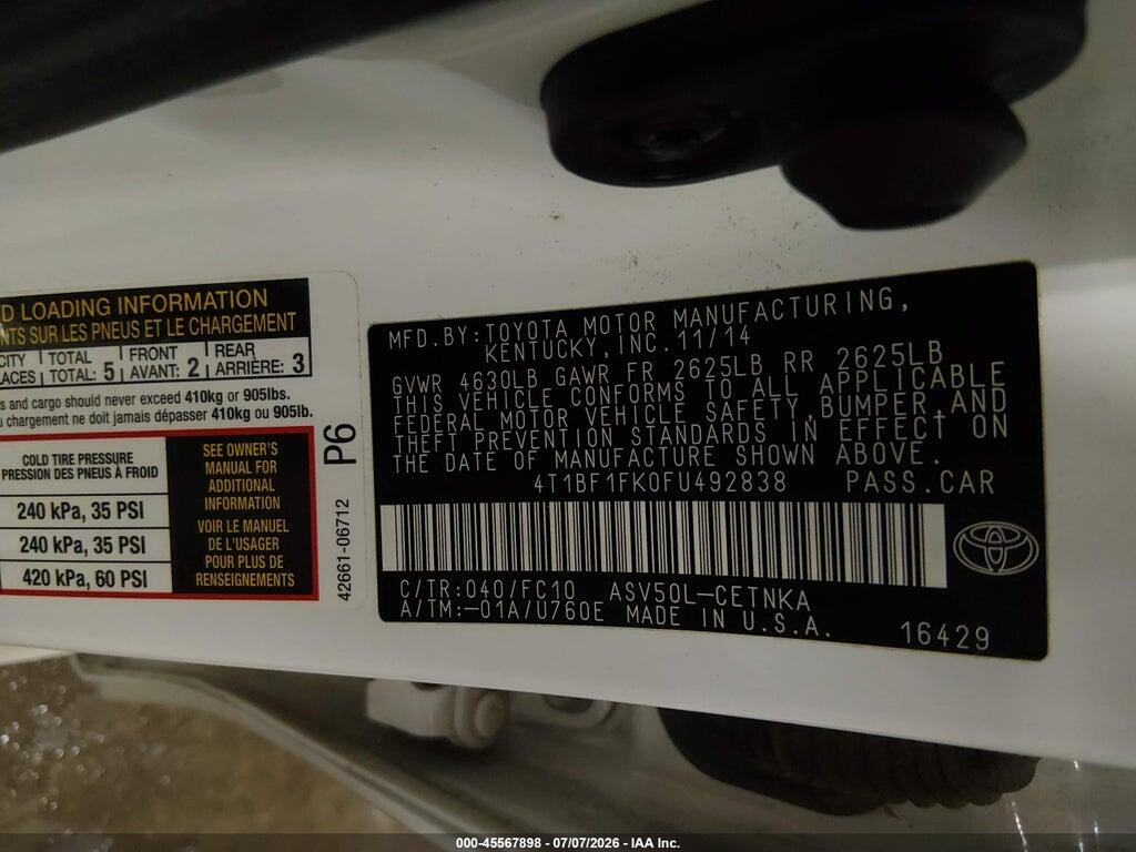 4T1BF1FK0FU492838 2015 TOYOTA CAMRY photo no. 9