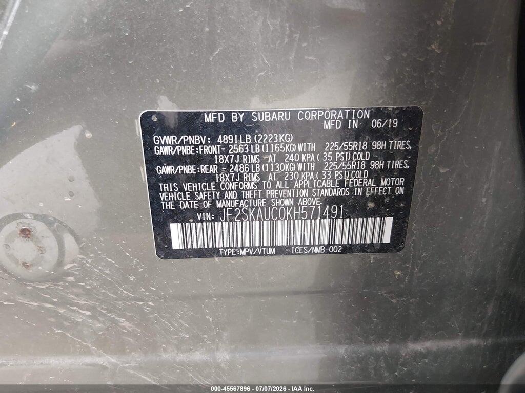 JF2SKAUC0KH571491 2019 SUBARU FORESTER photo no. 9
