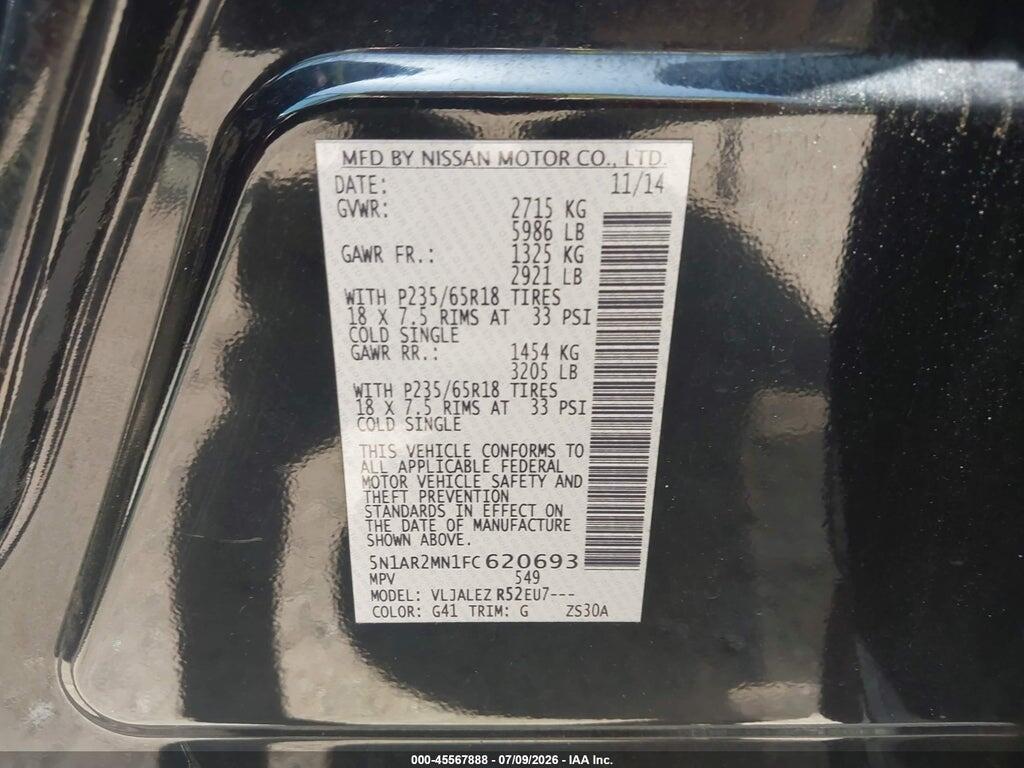 5N1AR2MN1FC620693 2015 NISSAN PATHFINDER photo no. 9