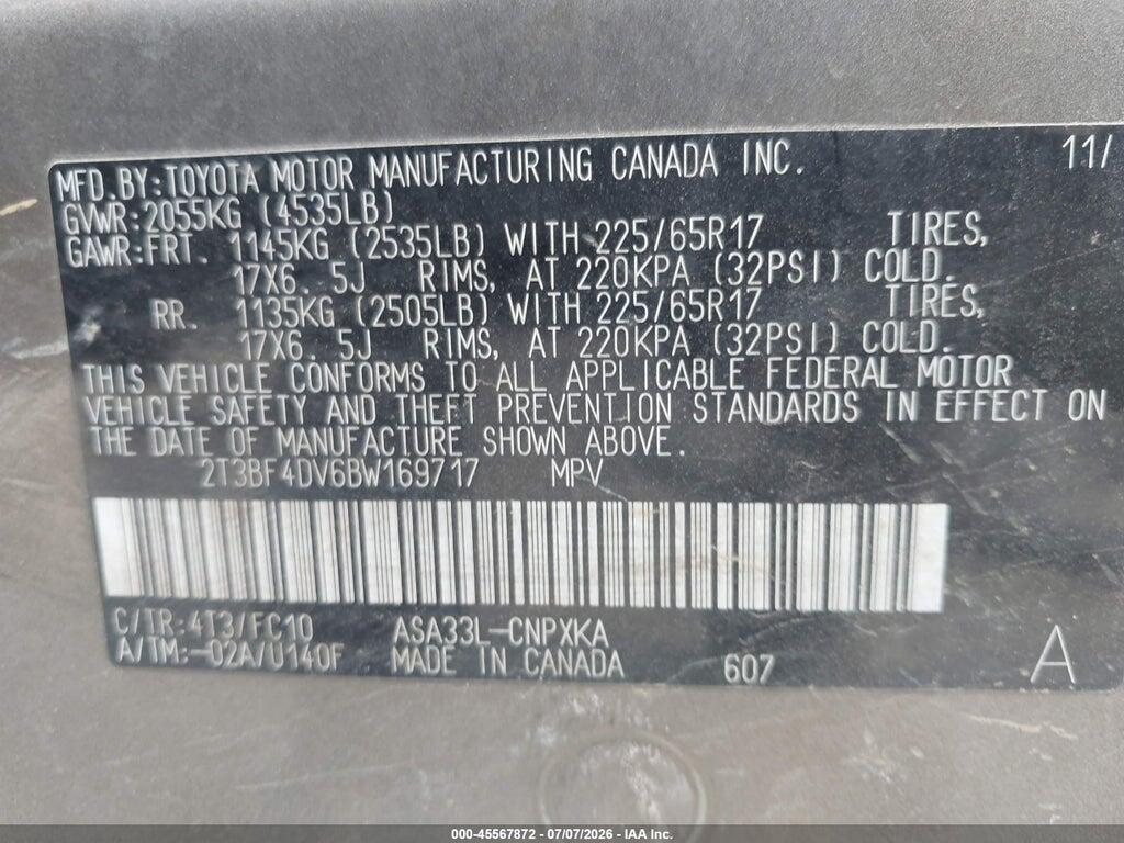 2T3BF4DV6BW169717 2011 TOYOTA RAV4 photo no. 9