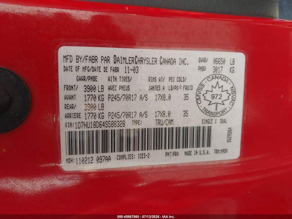 1D7HU18D64S588328 2004 DODGE RAM 1500 photo no. 9