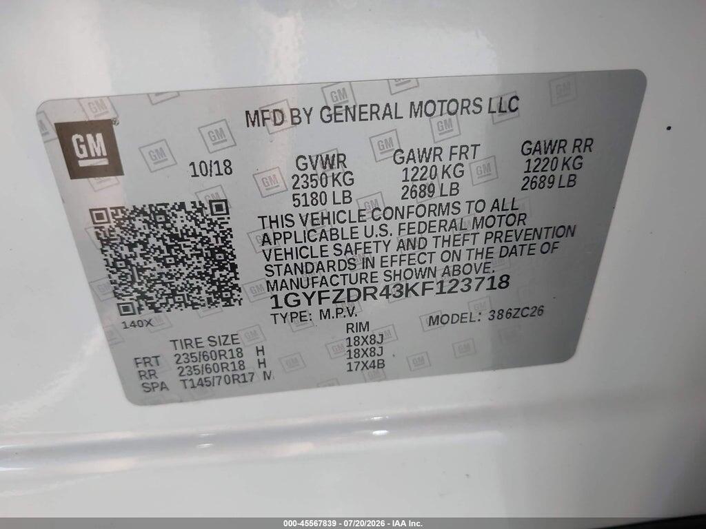 1GYFZDR43KF123718 2019 CADILLAC XT4 photo no. 9
