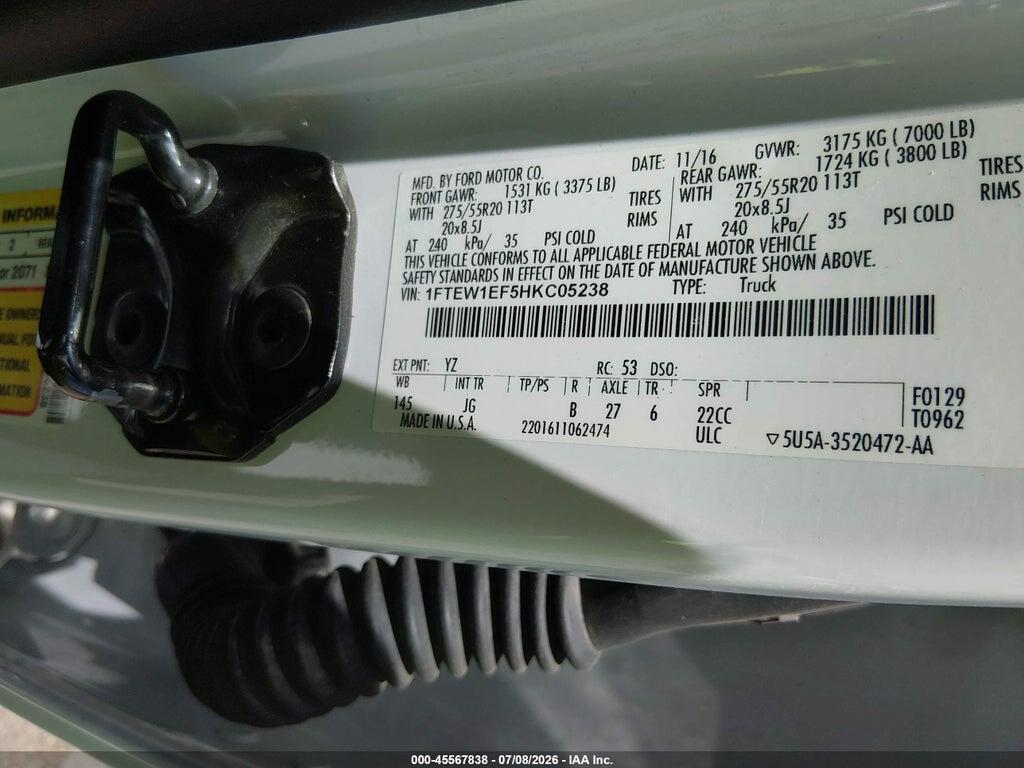 1FTEW1EF5HKC05238 2017 FORD F-150 photo no. 9