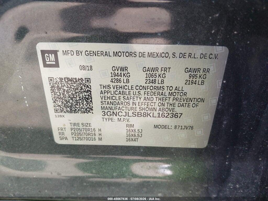3GNCJLSB8KL162367 2019 CHEVROLET TRAX photo no. 9