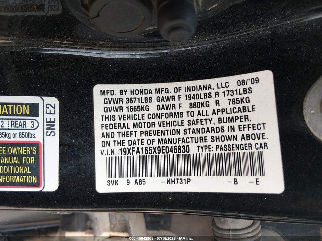 19XFA165X9E046830 2009 HONDA CIVIC photo no. 9