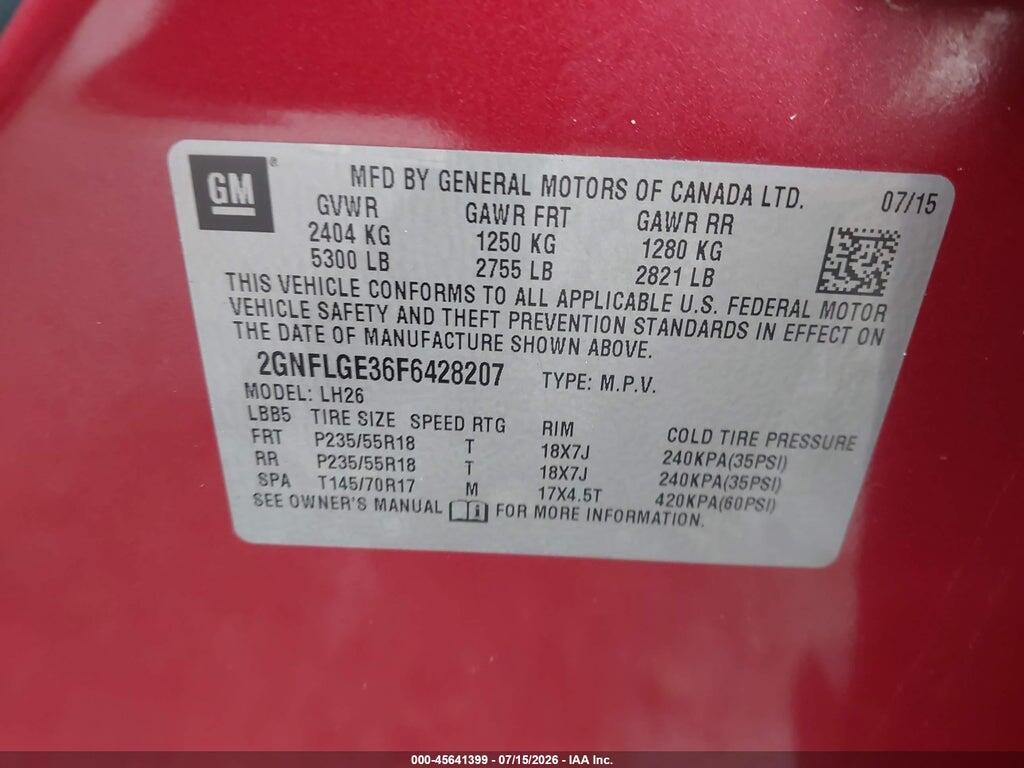 2GNFLGE36F6428207 2015 CHEVROLET EQUINOX photo no. 9