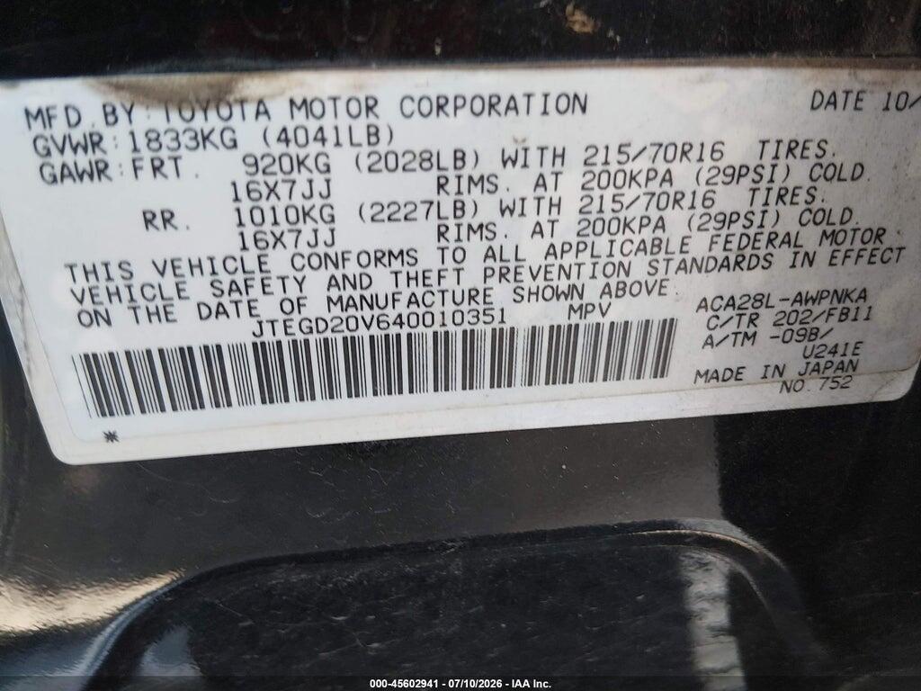 JTEGD20V640010351 2004 TOYOTA RAV4 photo no. 9