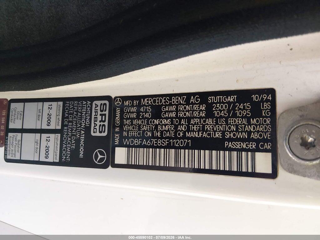 WDBFA67E8SF112071 1995 MERCEDES-BENZ SL photo no. 9