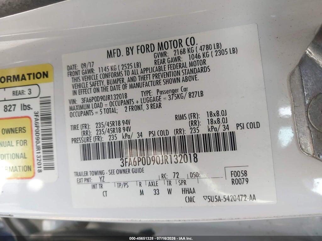 3FA6P0D90JR132018 2018 FORD FUSION photo no. 9