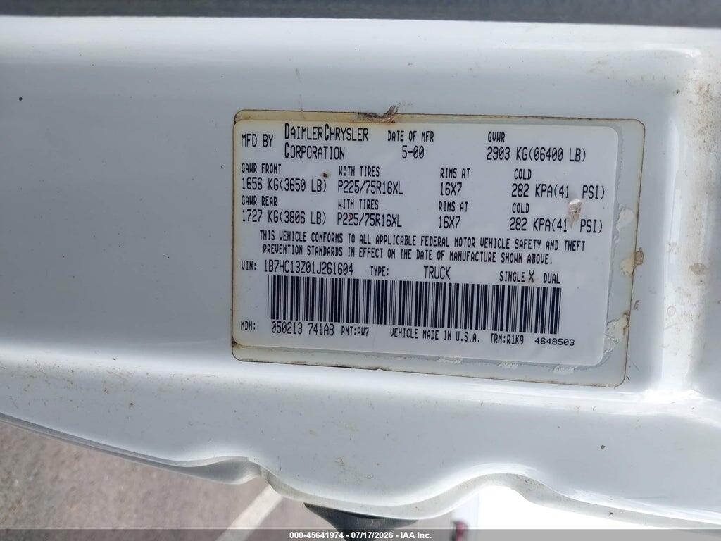1B7HC13Z01J261604 2001 DODGE RAM 1500 photo no. 9