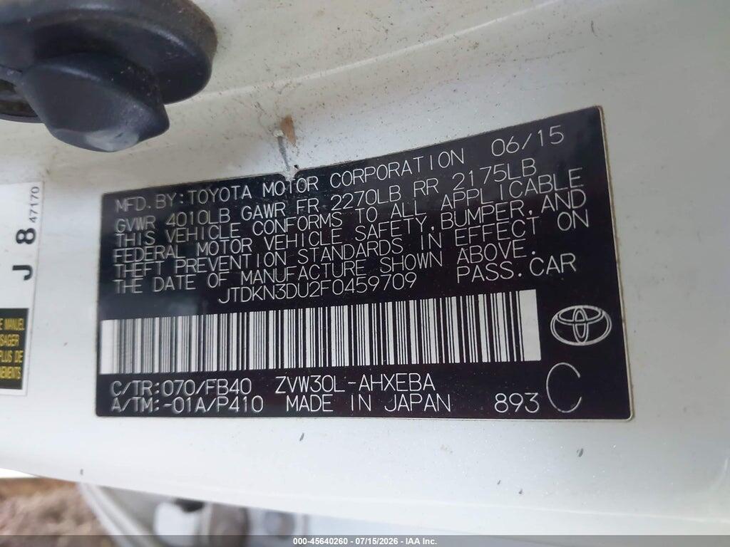 JTDKN3DU2F0459709 2015 TOYOTA PRIUS photo no. 9