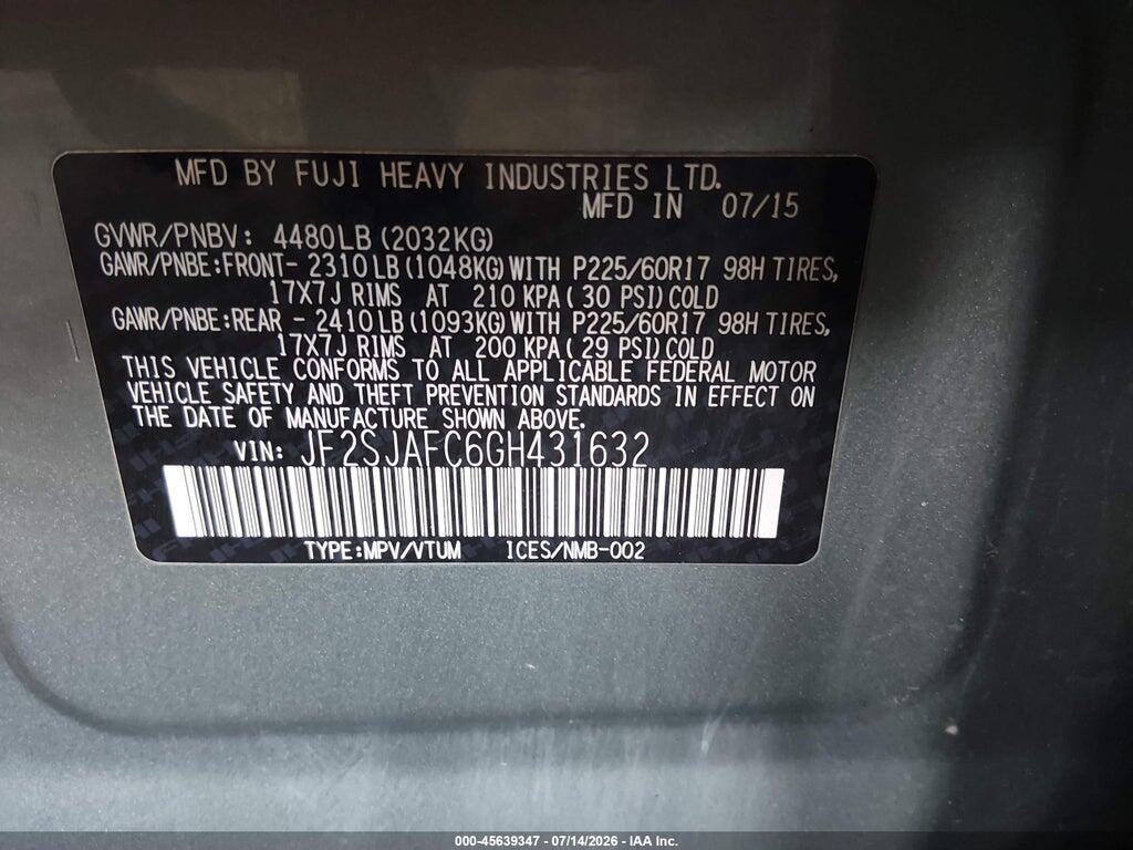 JF2SJAFC6GH431632 2016 SUBARU FORESTER photo no. 9