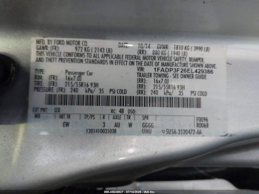1FADP3F26EL429386 2014 FORD FOCUS photo no. 9