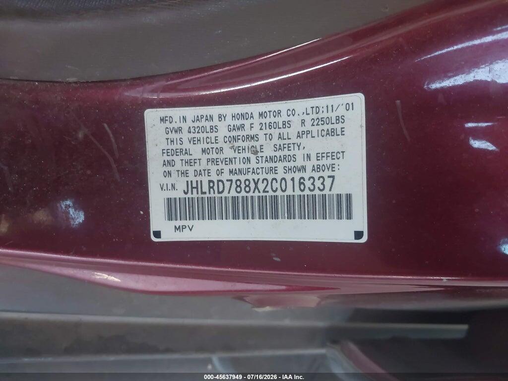 JHLRD788X2C016337 2002 HONDA CR-V photo no. 9