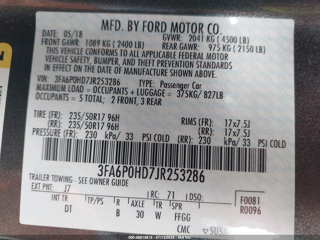 3FA6P0HD7JR253286 2018 FORD FUSION photo no. 9