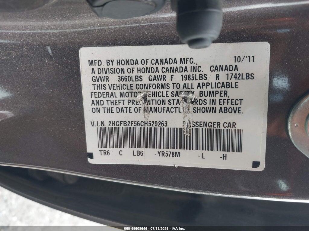 2HGFB2F56CH529263 2012 HONDA CIVIC photo no. 9
