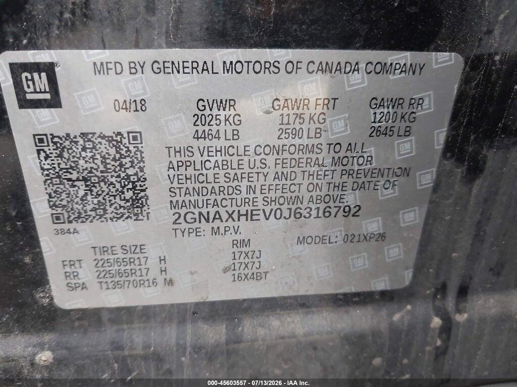2GNAXHEV0J6316792 2018 CHEVROLET EQUINOX photo no. 9