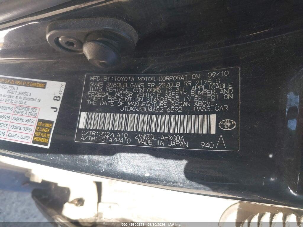 JTDKN3DU4A5216592 2010 TOYOTA PRIUS photo no. 9