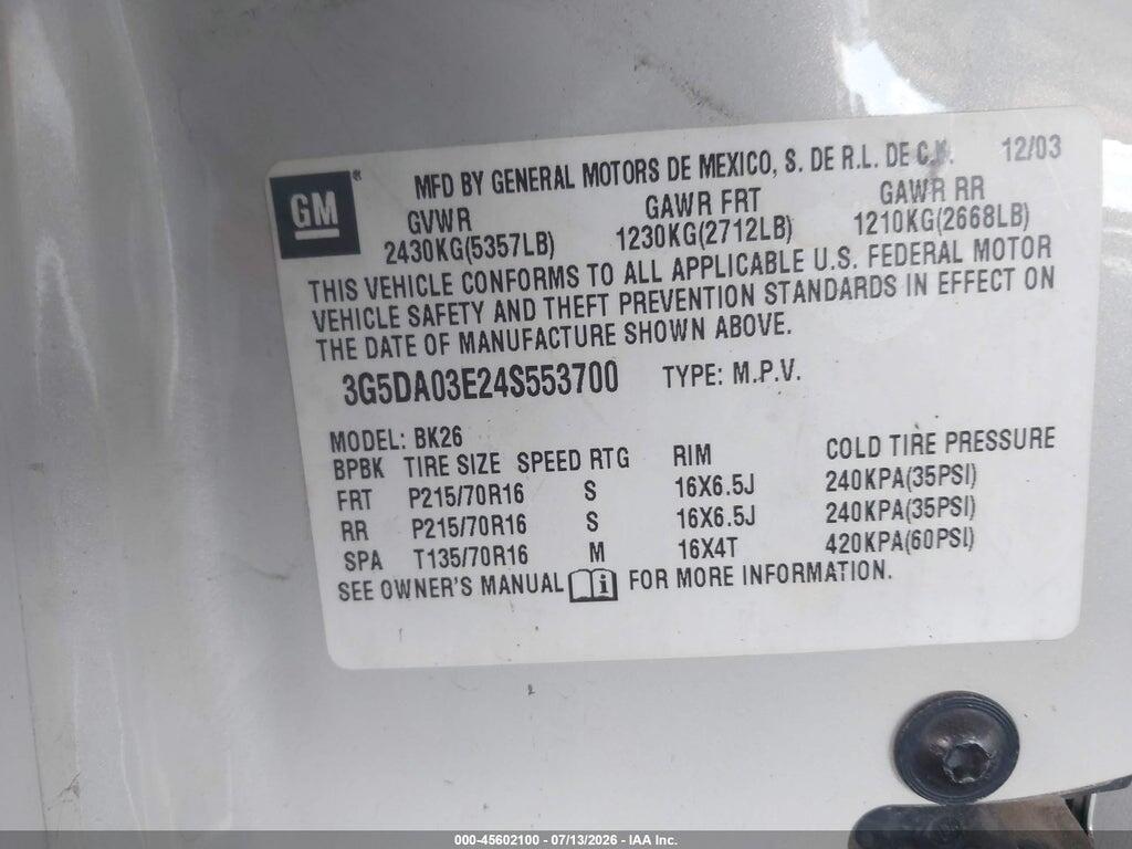 3G5DA03E24S553700 2004 BUICK RENDEZVOUS photo no. 9