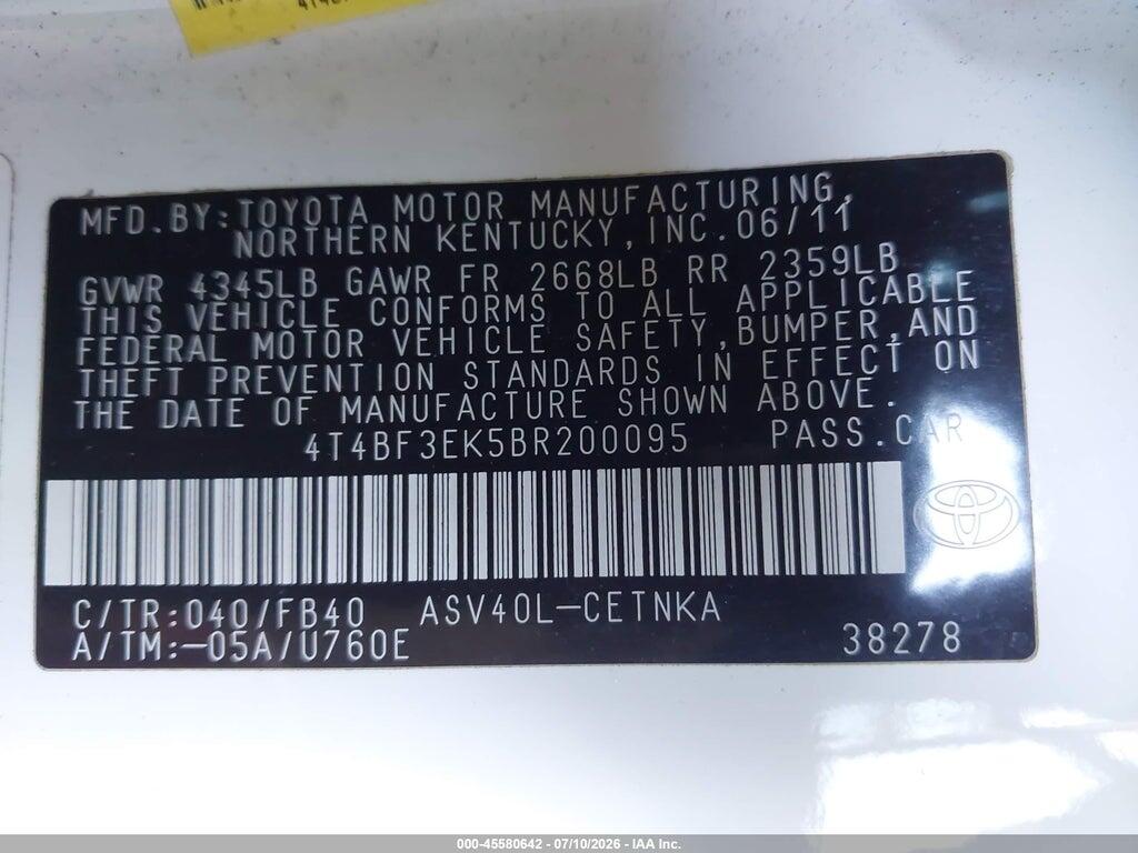 4T4BF3EK5BR200095 2011 TOYOTA CAMRY photo no. 9