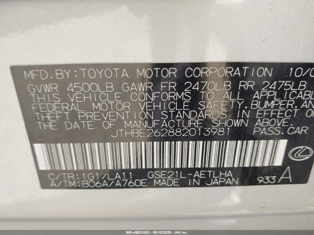 JTHBE262882013981 2008 LEXUS IS 350 photo no. 9