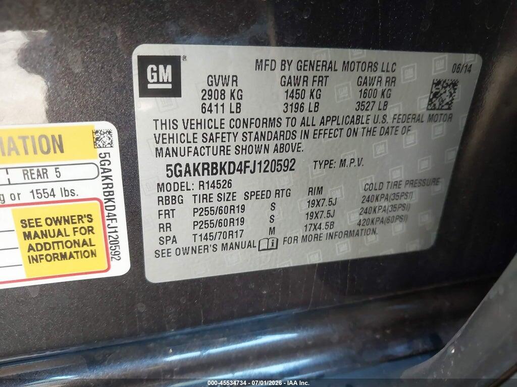 5GAKRBKD4FJ120592 2015 BUICK ENCLAVE photo no. 9